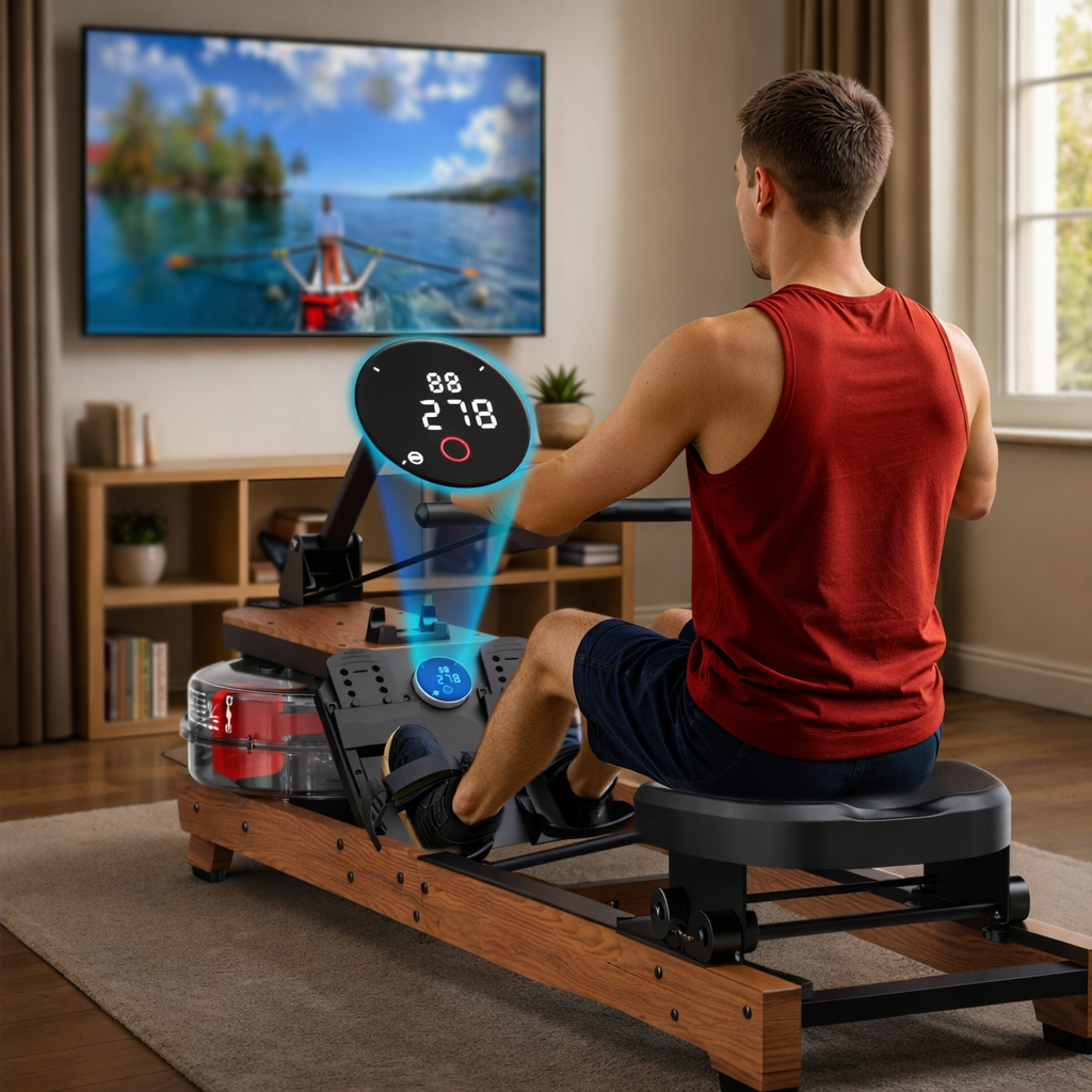 Rameur à eau pliable en chêne massif