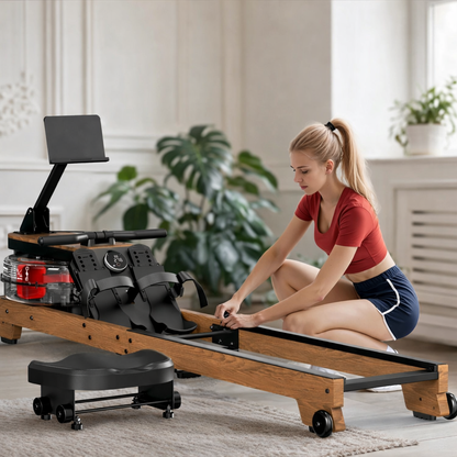 Rameur à eau pliable en chêne massif